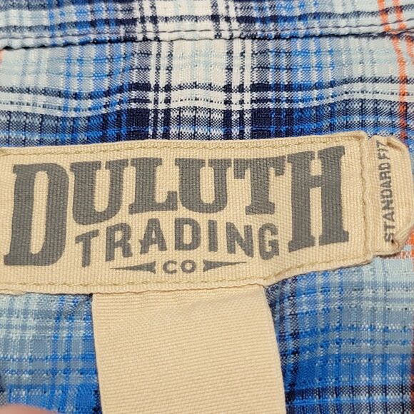Duluth Trading Co SS Full Button Blue Plaid Shirt - Size Large Tall - Picture 5 of 6